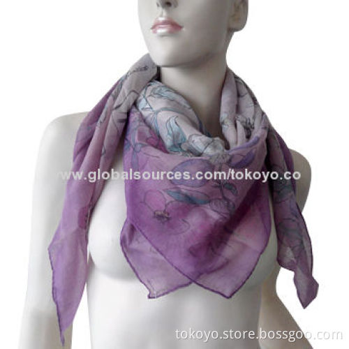 Polyester scarf with screen printing, square, light violet, size of 120*120cm